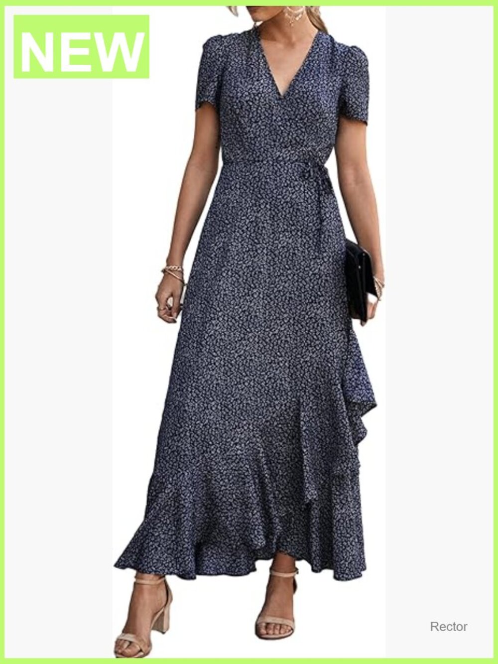 Boho Floral Maxi Dress Short Sleeve Wrap V Neck Flowy Beach Wedding Guest Dress